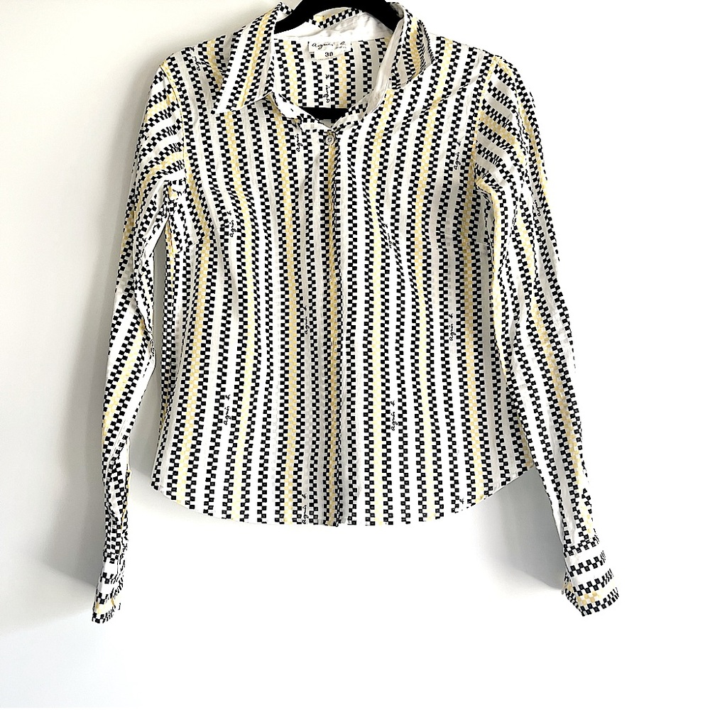 Agnes B. Paris Button Down Cotton Shirt Checked Print Size EUR 38